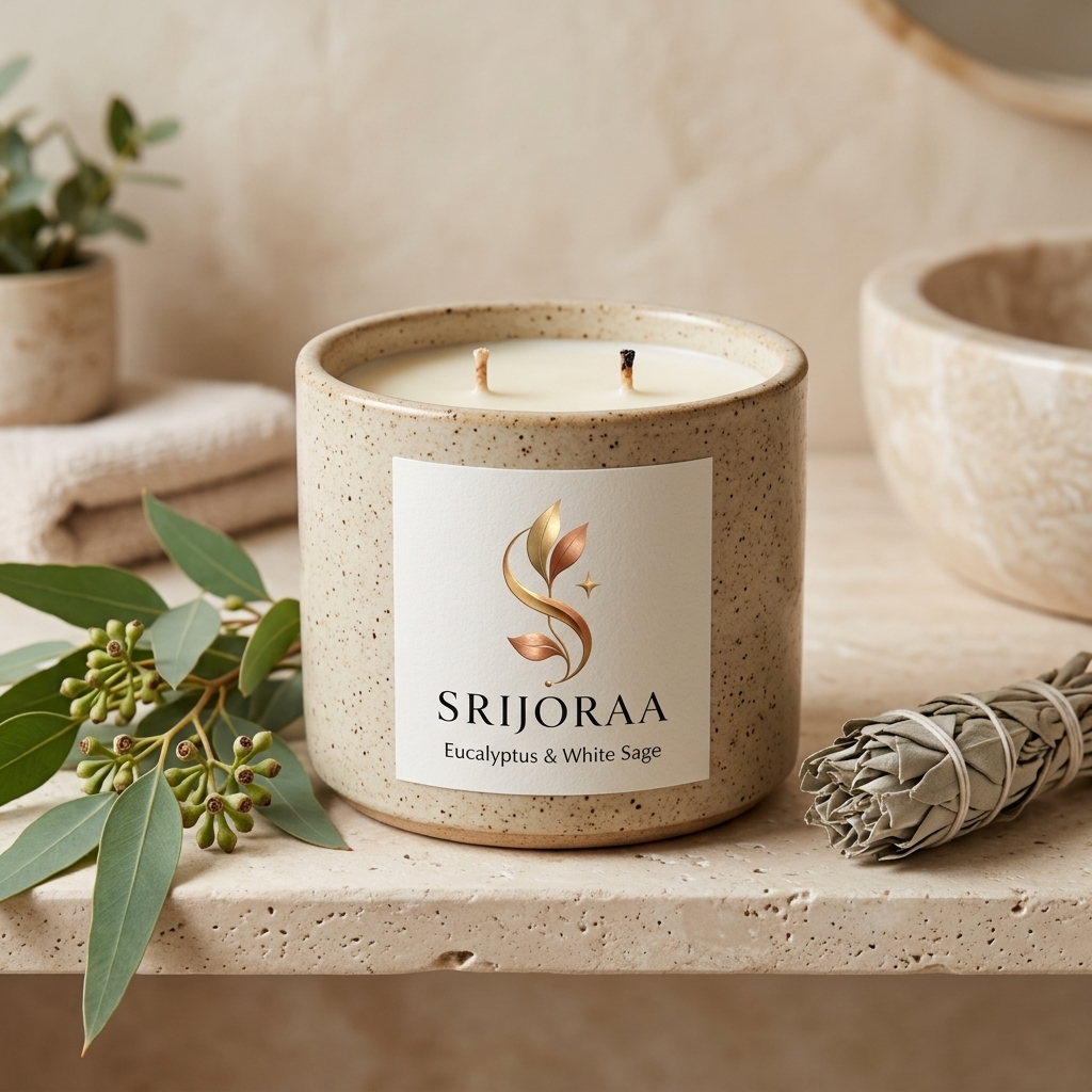 Artisanal Ceramic Crock Candle • Eucalyptus & White Sage